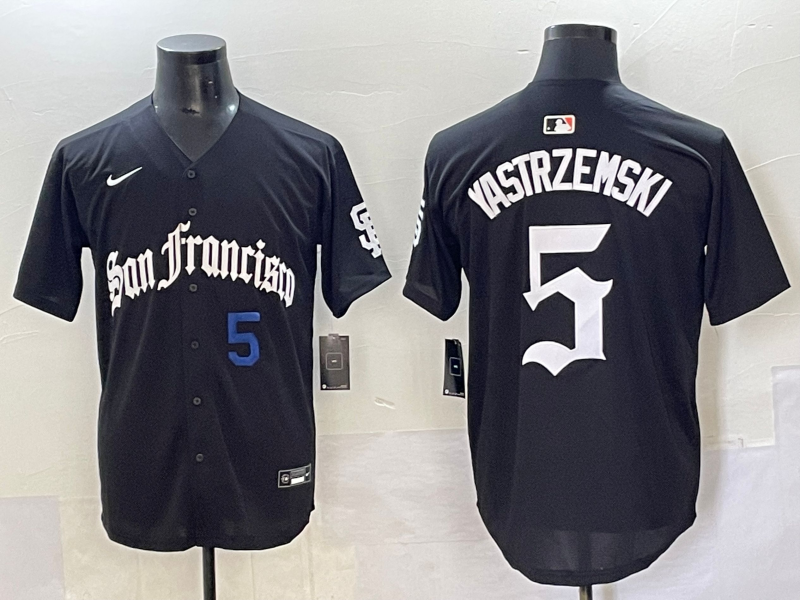 Men 2025 San Francisco Giants 5 Yastrezemski Black Five generations Joint Name Nike MLB Jersey style 25